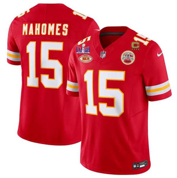 Men%27s Kansas City Chiefs #15 Patrick Mahomes Red 2024 F.U.S.E. Super Bowl LVIII Patch With NKH Patch And 4-star C Patch Vapor Untouchable Limited Jersey Dzhi